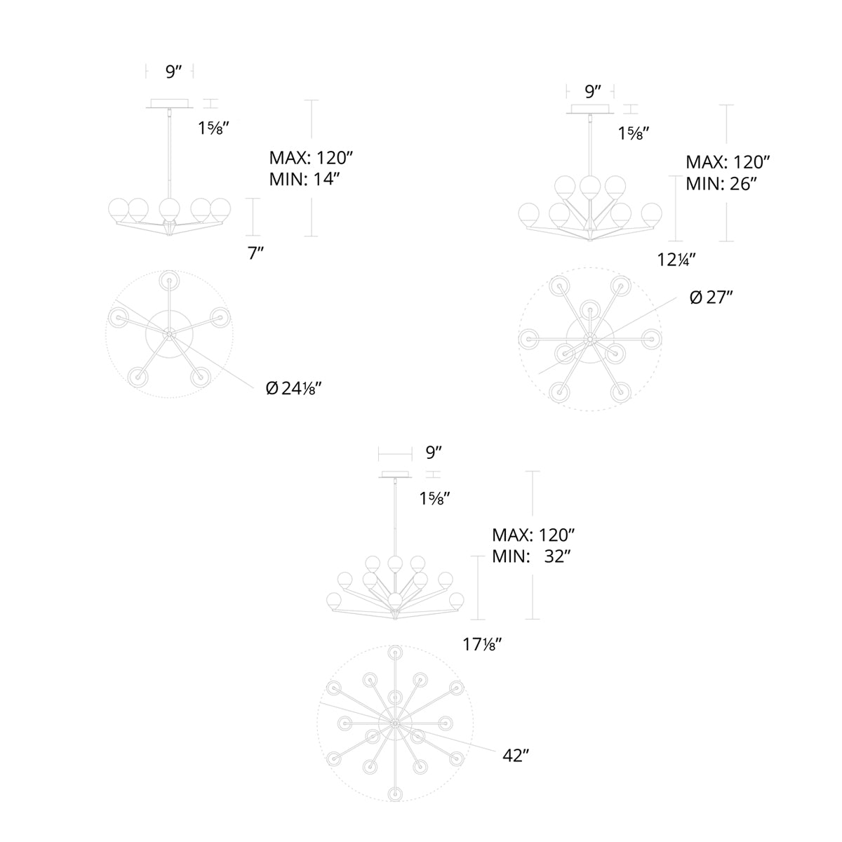 Double Bubble LED Chandelier - Diagram