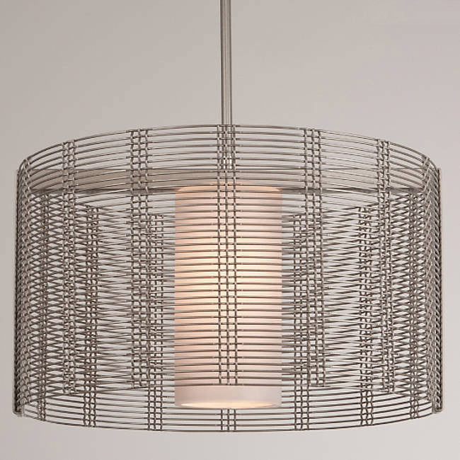 Downtown Mesh Drum Pendant - Metallic Beige Silver/Frosted Glass