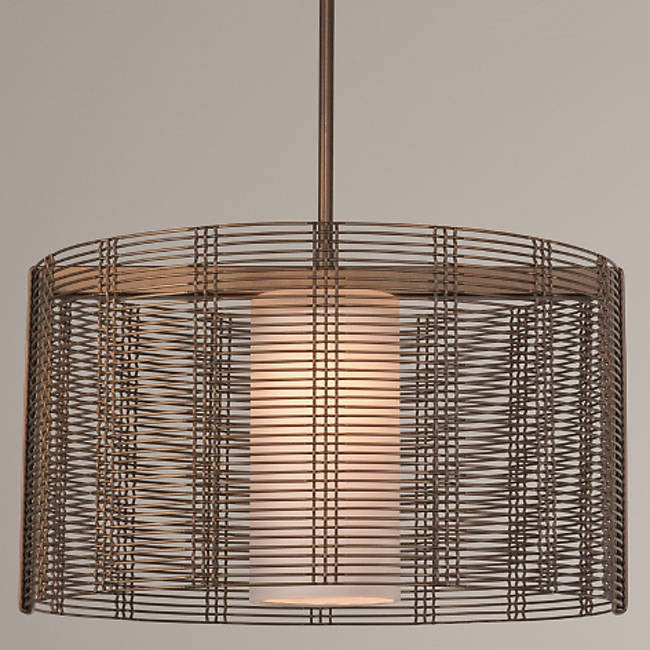 Downtown Mesh Drum Pendant - Flat Bronze/Frosted Glass