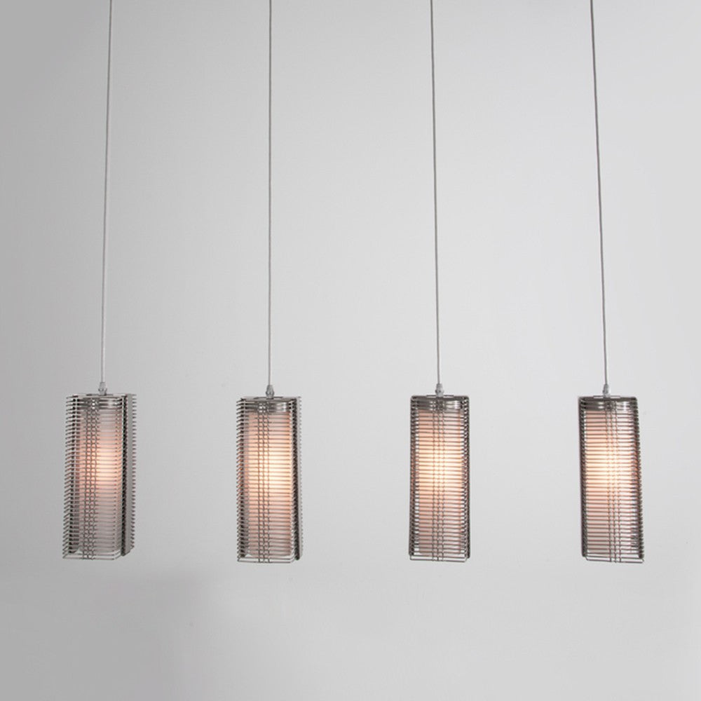 Downtown Mesh Linear Suspension Light - Metallic Beige Silver/Frosted Glass