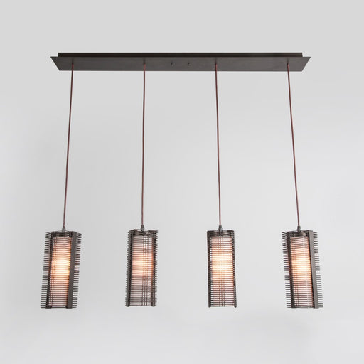 Downtown Mesh Linear Suspension Light - Metallic Beige Silver/Frosted Glass