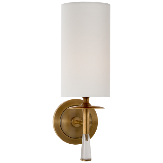 Drunmore Single Sconce - Hand-Rubbed Antique Brass/Linen Shade/Crystal