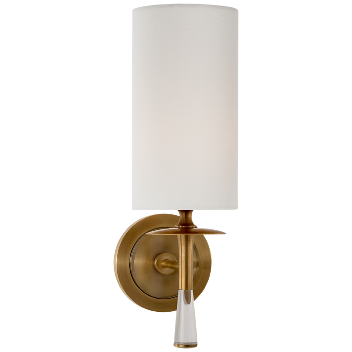Drunmore Single Sconce - Hand-Rubbed Antique Brass/Linen Shade/Crystal