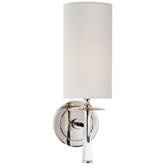 Drunmore Single Sconce - Polished Nickel/Linen Shade/Crystal