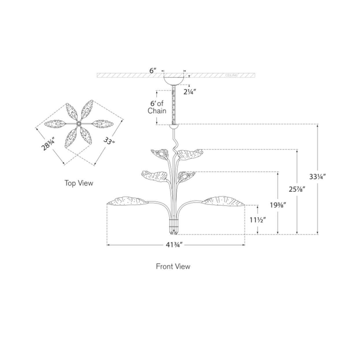 Dumaine Medium Pierced Leaf Chandelier - Diagram