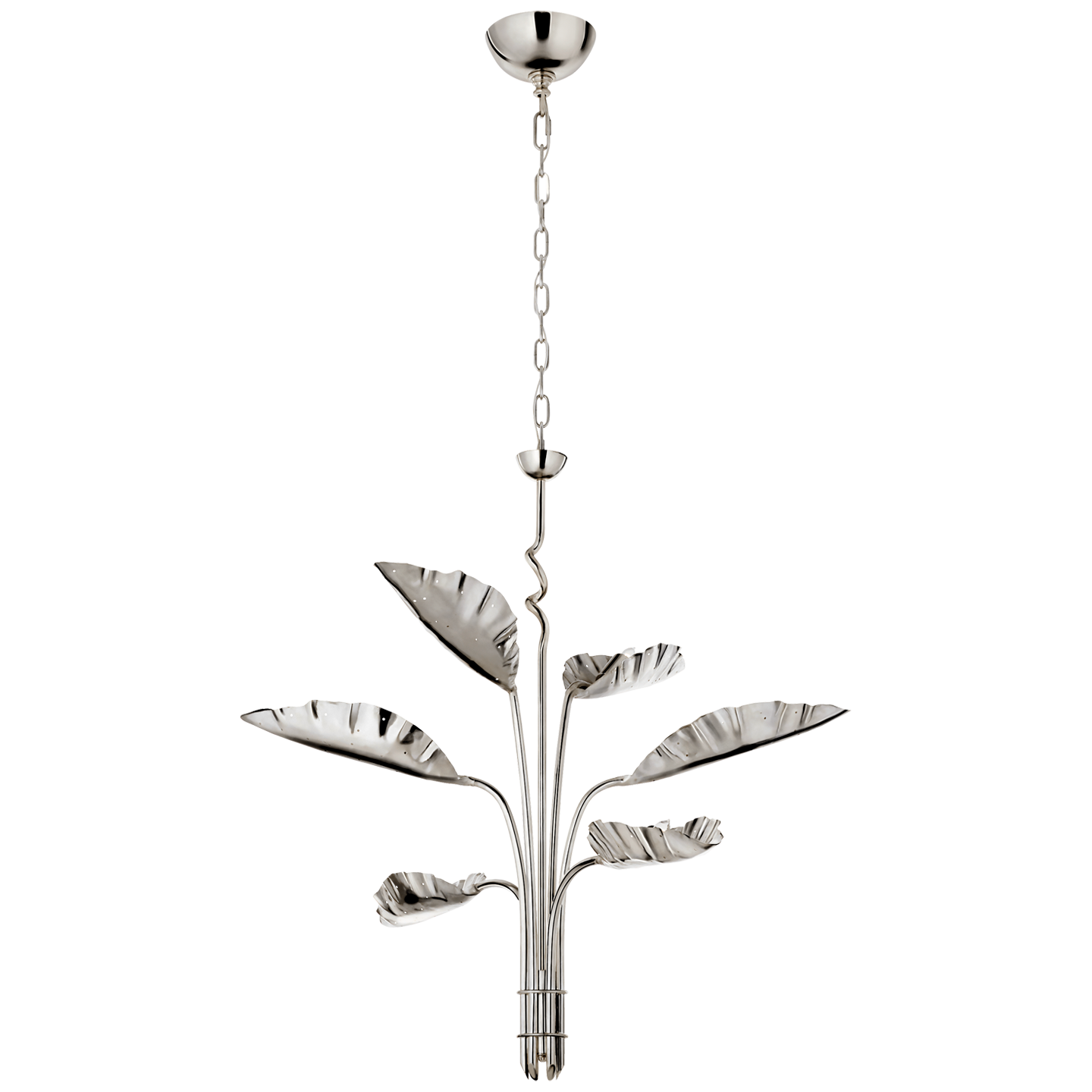 Dumaine Medium Pierced Leaf Chandelier - Polished Nickel Finish