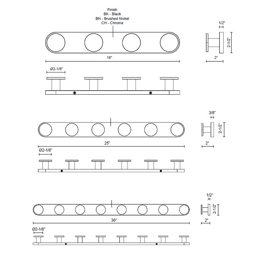 Edna LED Bath Bar - Diagram