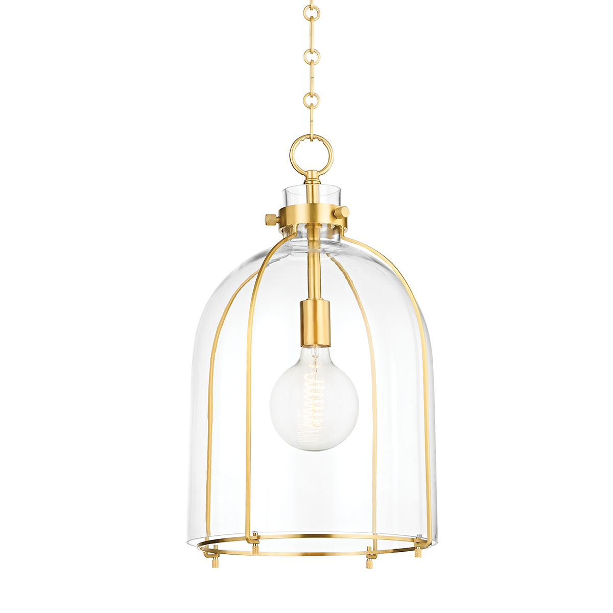 Eldridge Dome Pendant - Aged Brass Finish Clear Glass