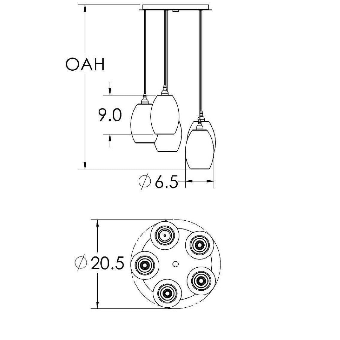 Ellisse 5-Light Multipoint Pendant - Diagram