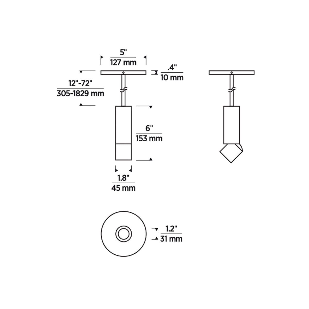 Entra 2" LED Adjustable Cylinder Pendant - Diagram