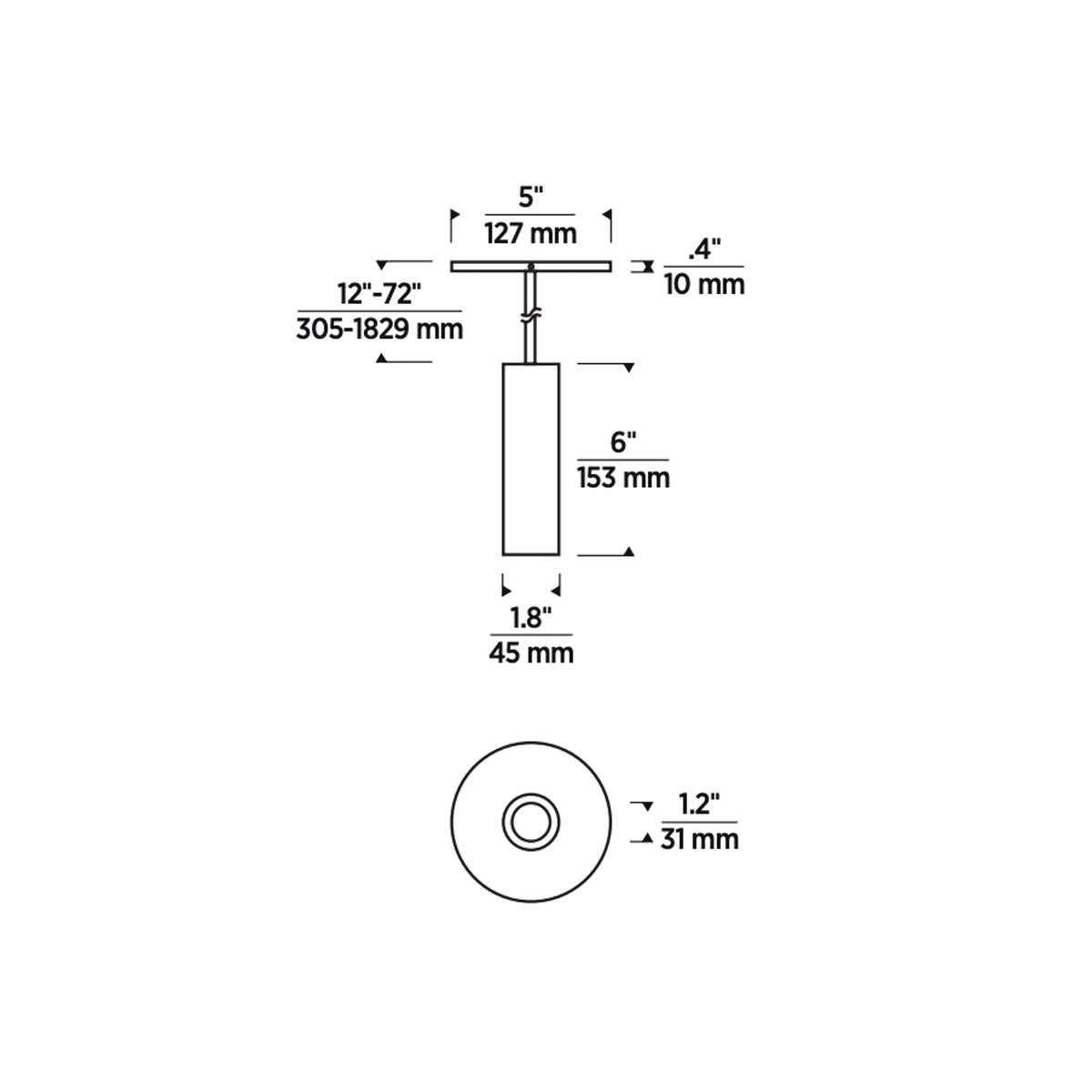 Entra 2" LED Fixed Cylinder Pendant - Diagram