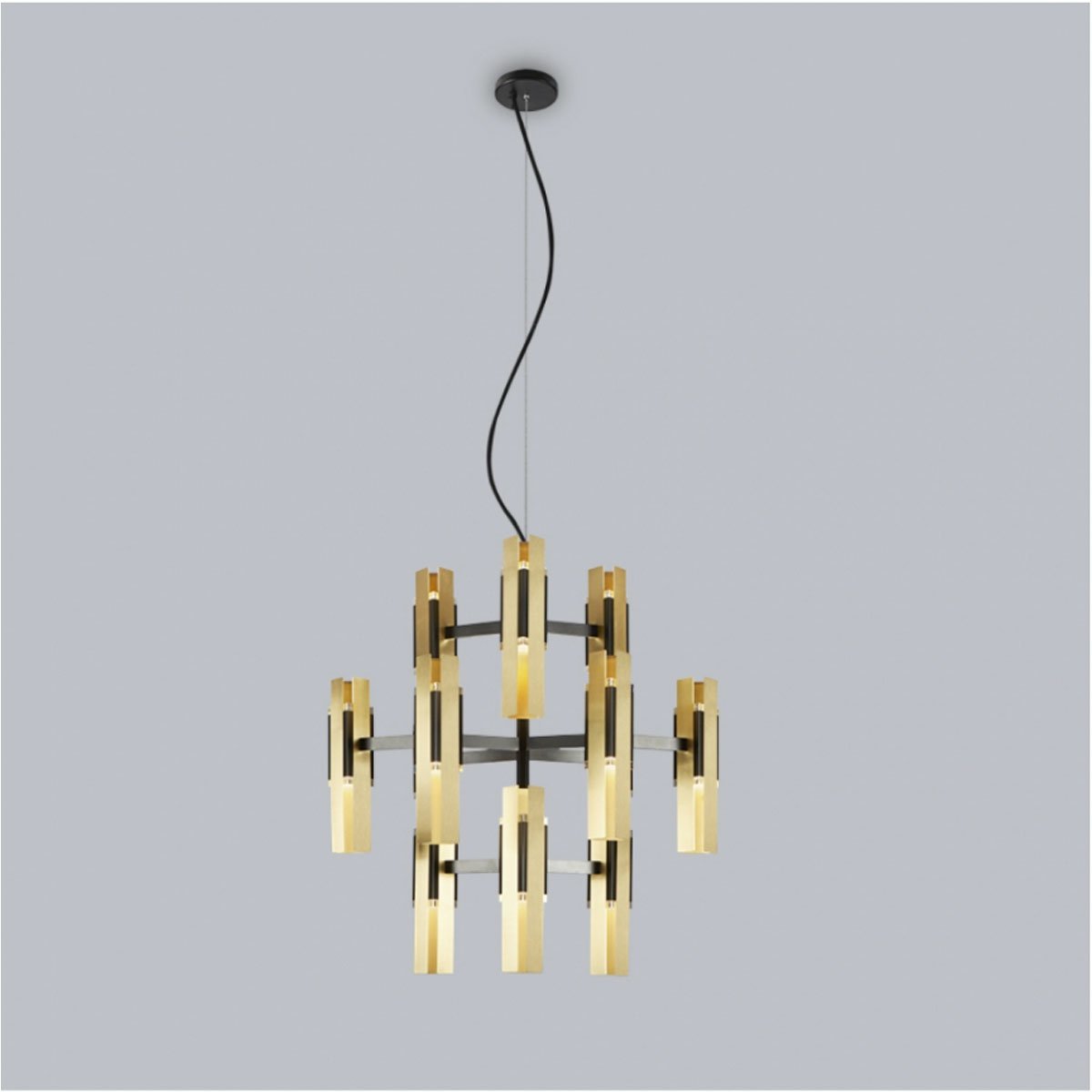 Excalibur 12-Light Chandelier - Brushed Brass/Sand Black Finish