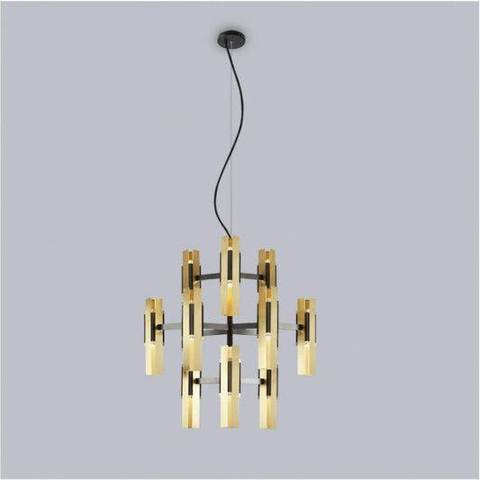 Excalibur 12-Light Chandelier - Brushed Brass/Sand Black Finish