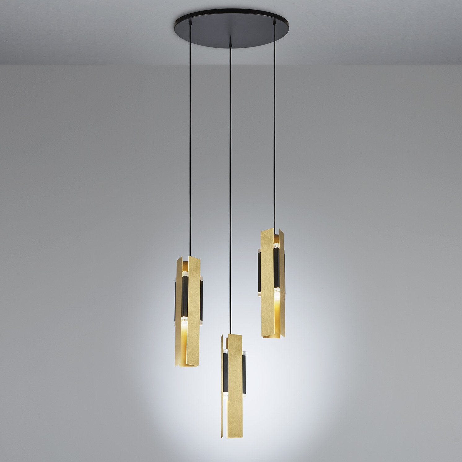 Excalibur 3-Light Pendant - Brushed Brass/Sand Black Finish