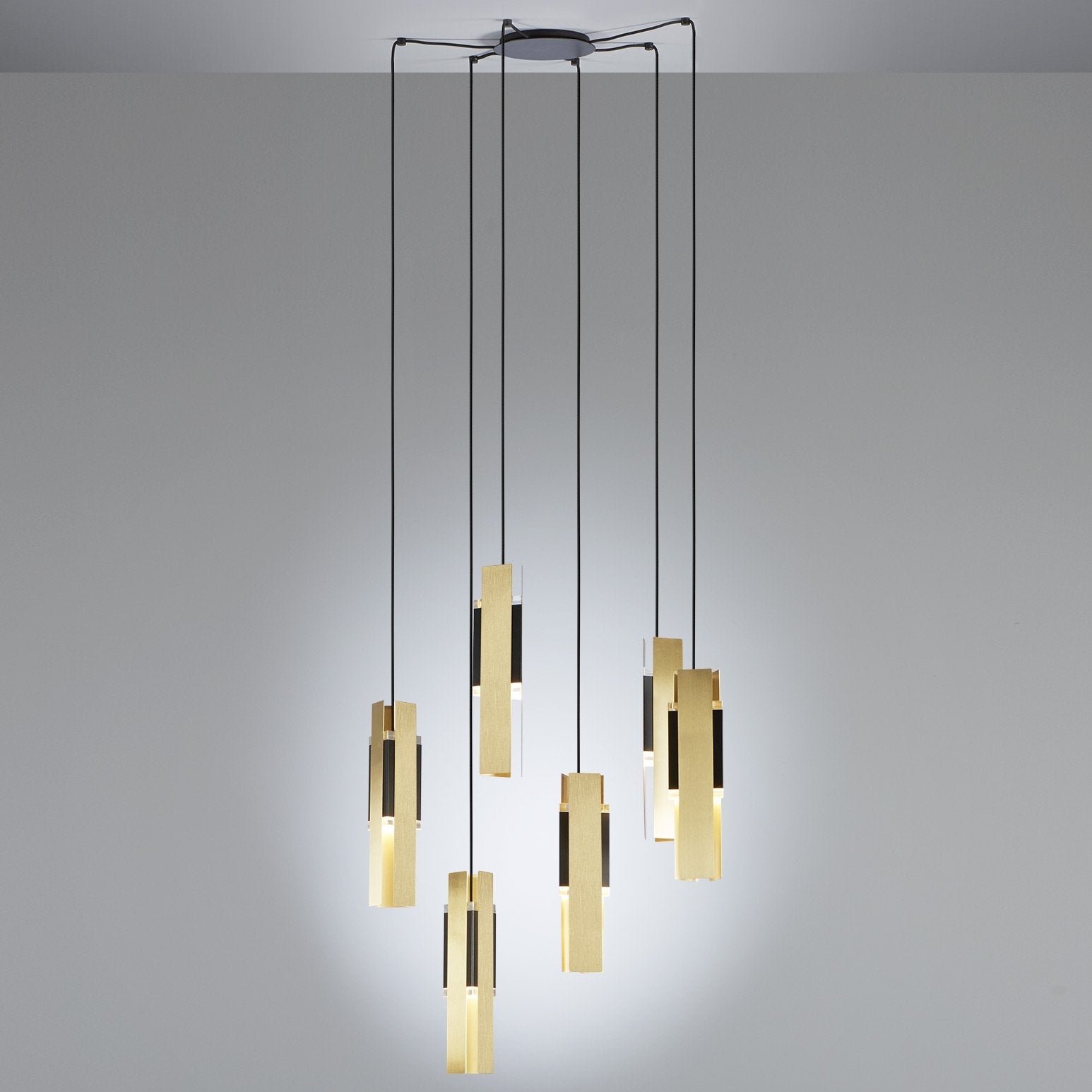 Excalibur 5-Light Pendant - Brushed Brass/Sand Black Finish