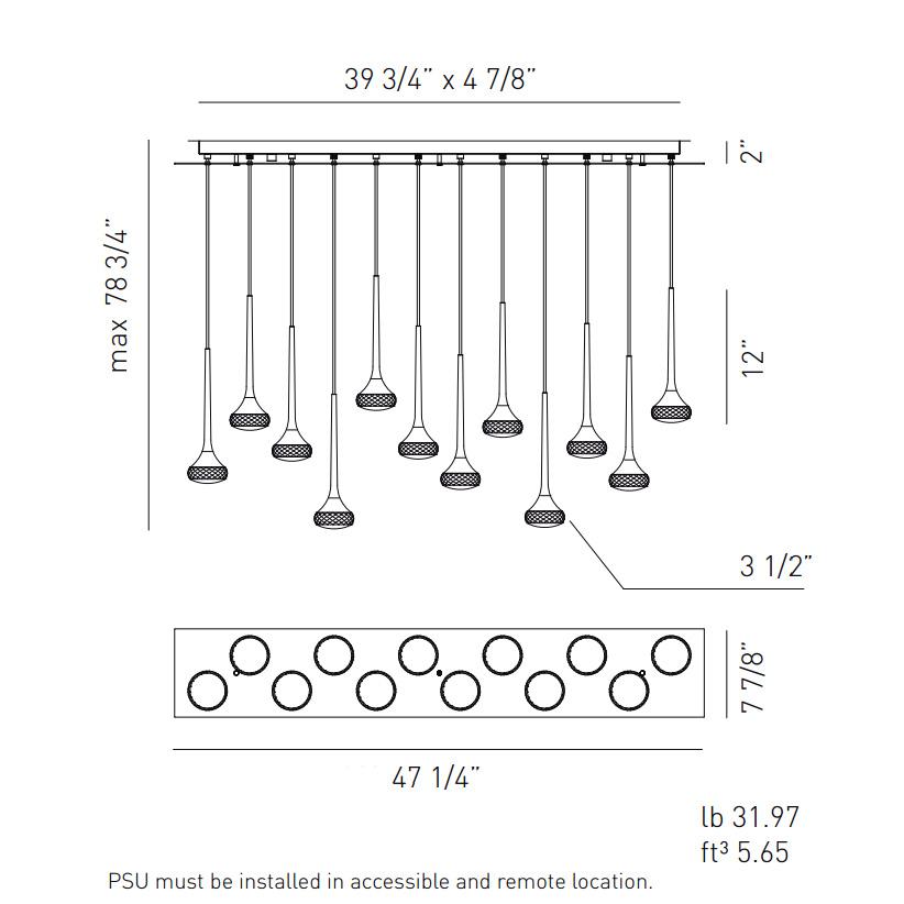 Fairy LED Multi-Light Linear Suspension - Diagram