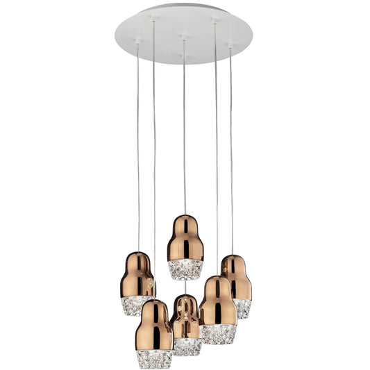 Fedora LED 6-Light Pendant - Rose Gold Finish