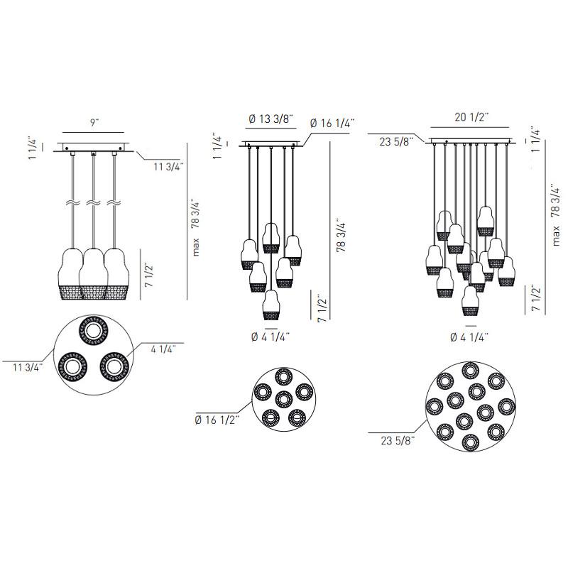 Fedora LED Multi-Light Pendant - Diagram