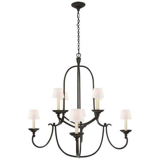 Flemish Medium Round Chandelier - Aged Iron Finish Linen Shade