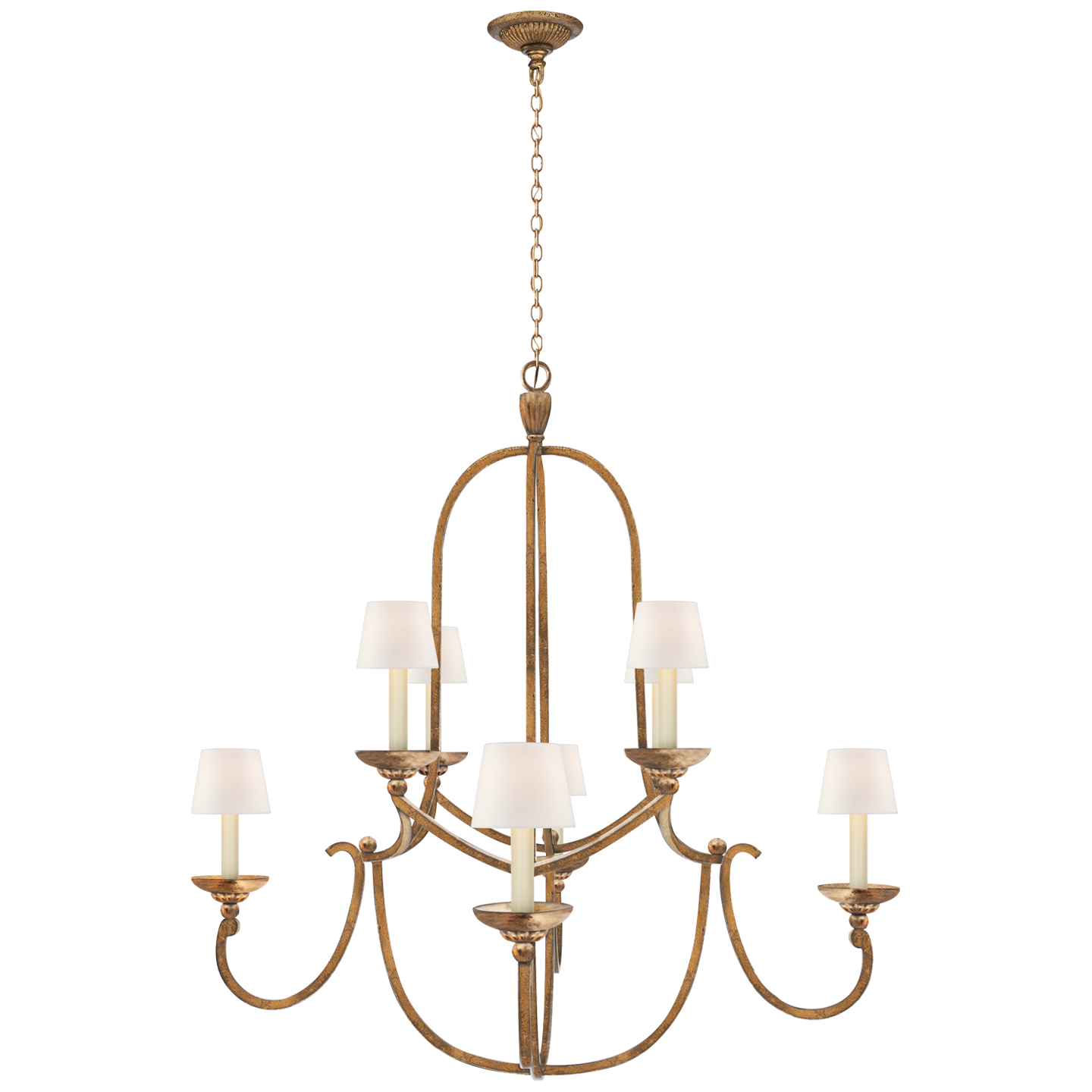 Flemish Medium Round Chandelier - Gilded Iron Finish Linen Shade