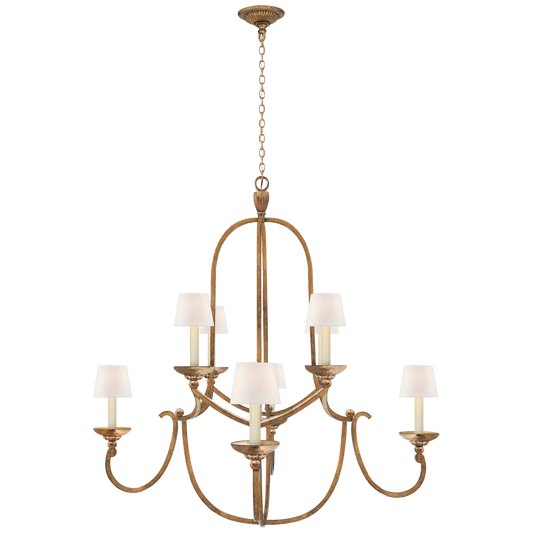 Flemish Medium Round Chandelier - Gilded Iron Finish Linen Shade