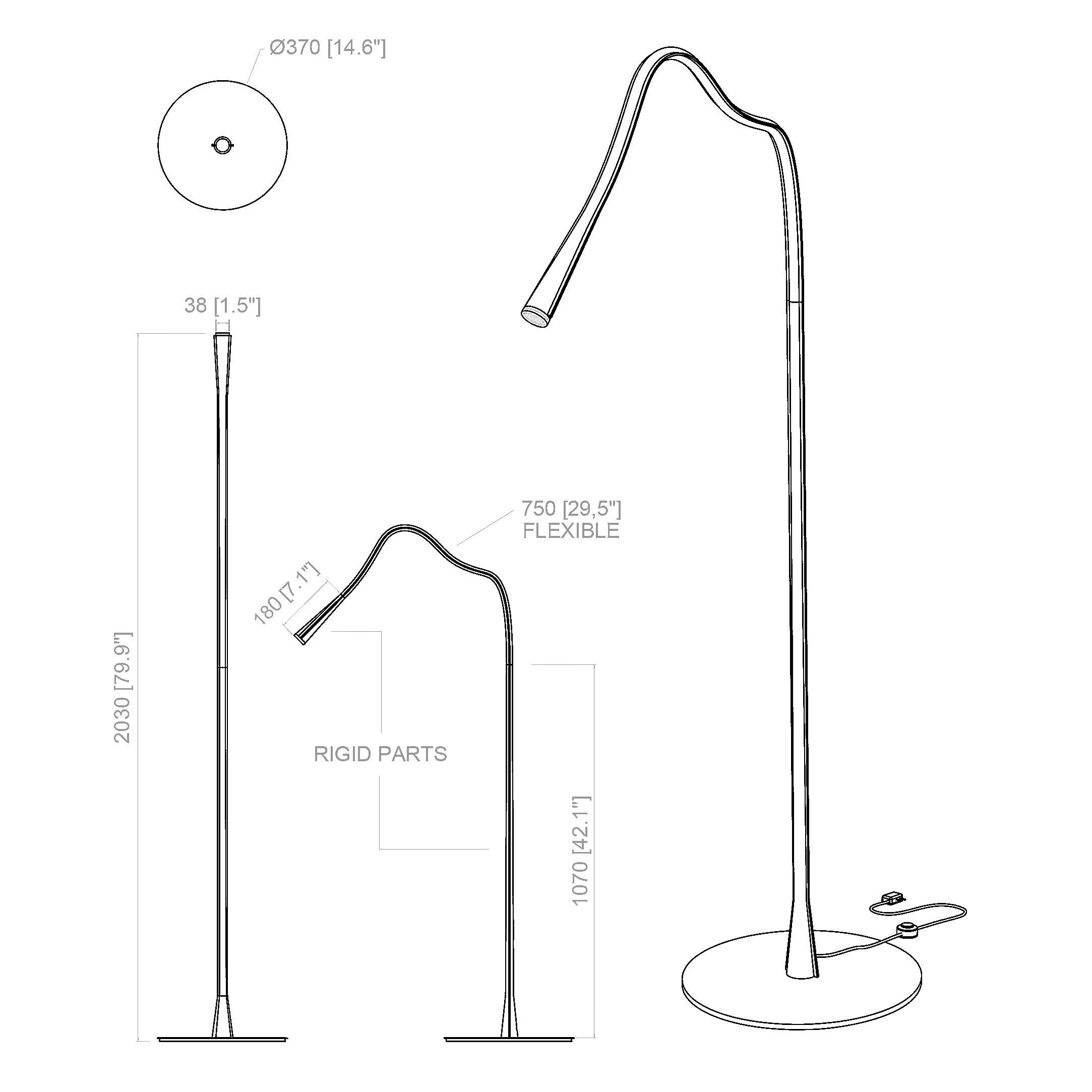 Flexiled Leather LED Floor Lamp - Diagram