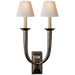 French Deco Horn Double Sconce - Bronze Finish with Natural Paper Shades