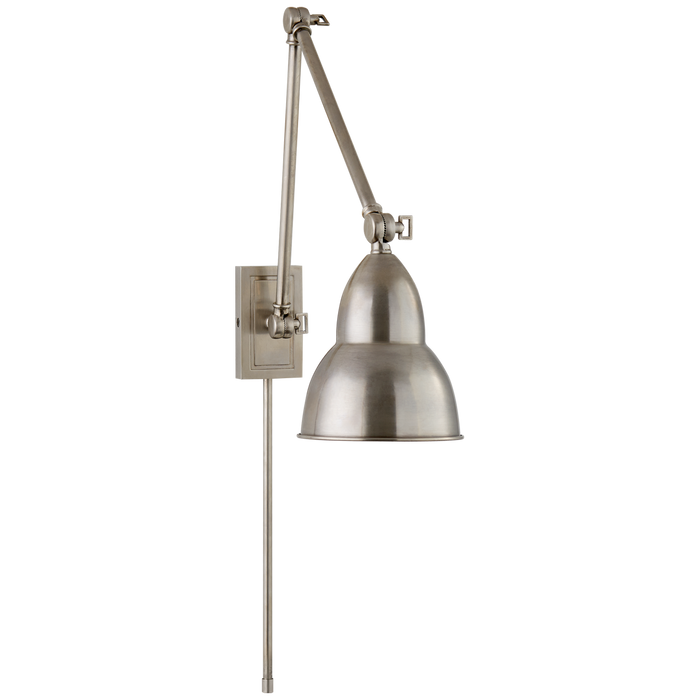 French Library Double Arm Wall Lamp - Antique Nickel Finish