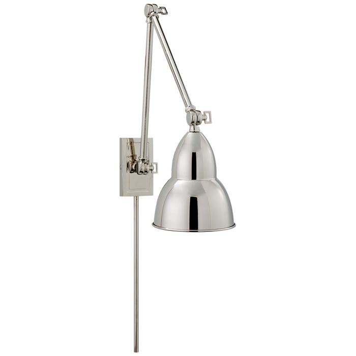 French Library Double Arm Wall Lamp - Polished Nickel Finish