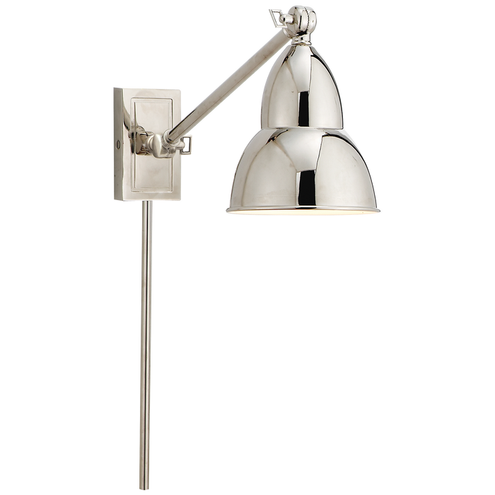 French Library Single Arm Wall Lamp - Polished Nickel Finish