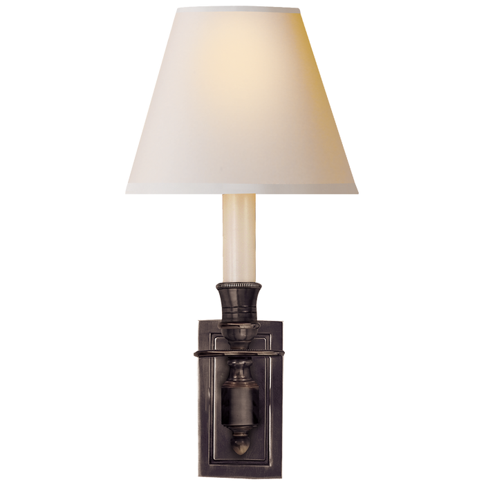 French Single Library Sconce - Bronze Finish with Natural Paper Shades