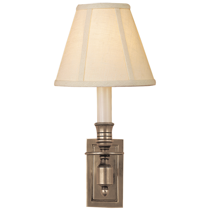 French Single Library Sconce - Antique Nickel Finish with Linen Shades