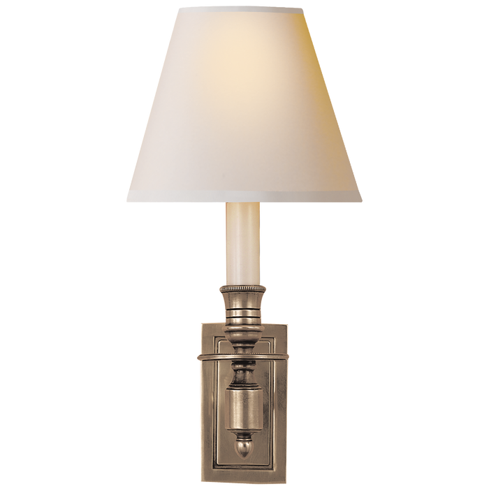 French Single Library Sconce - Antique Nickel Finish with Natural Paper Shades