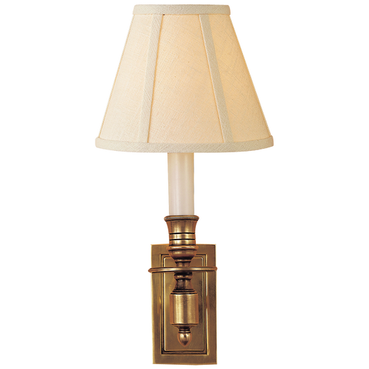 French Single Library Sconce - Hand-Rubbed Antique Brass Finish with Linen Shades