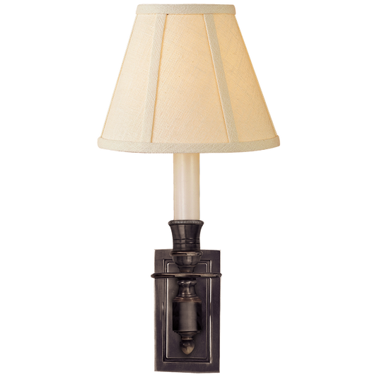 French Single Library Sconce - Bronze Finish with Linen Shades