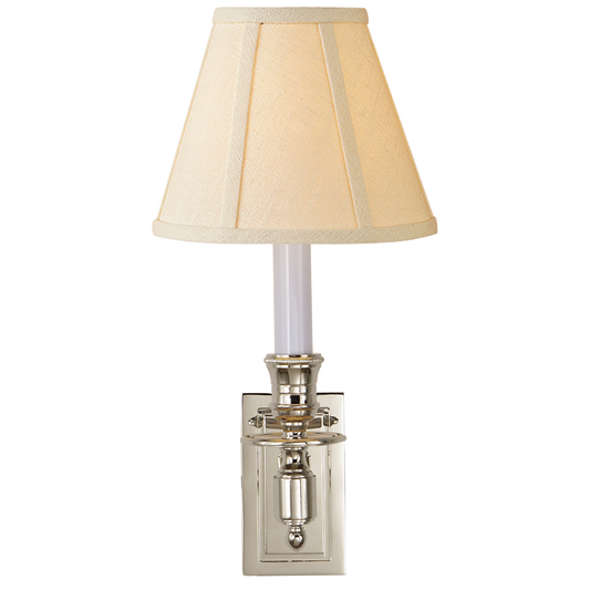 French Single Library Sconce - Polished Nickel Finish with Linen Shades