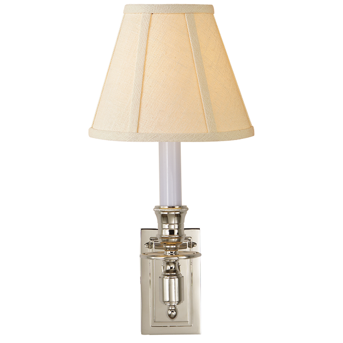 French Single Library Sconce - Polished Nickel Finish with Linen Shades