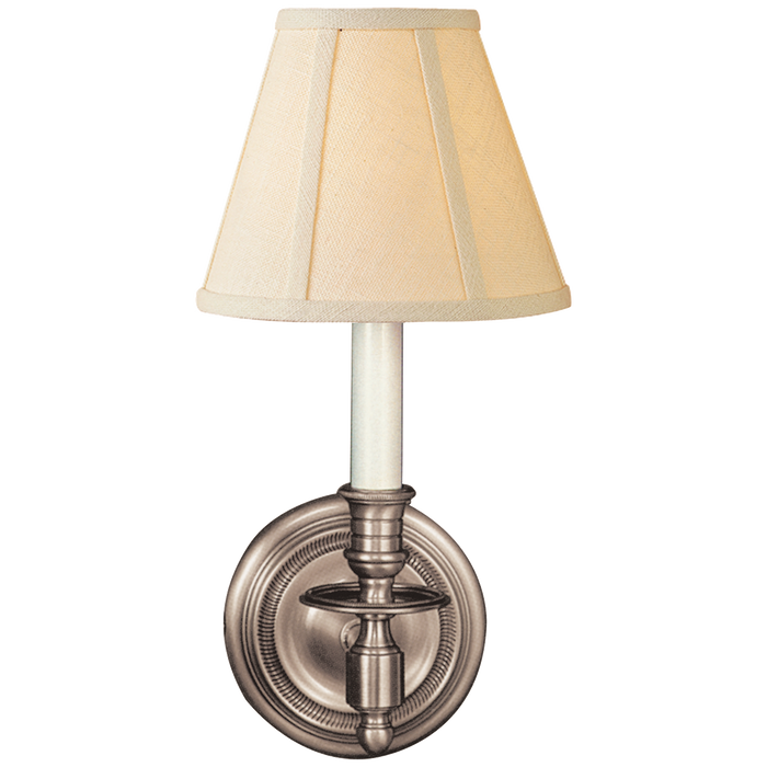 French Single Sconce - Antique Nickel Finish with Linen Shade