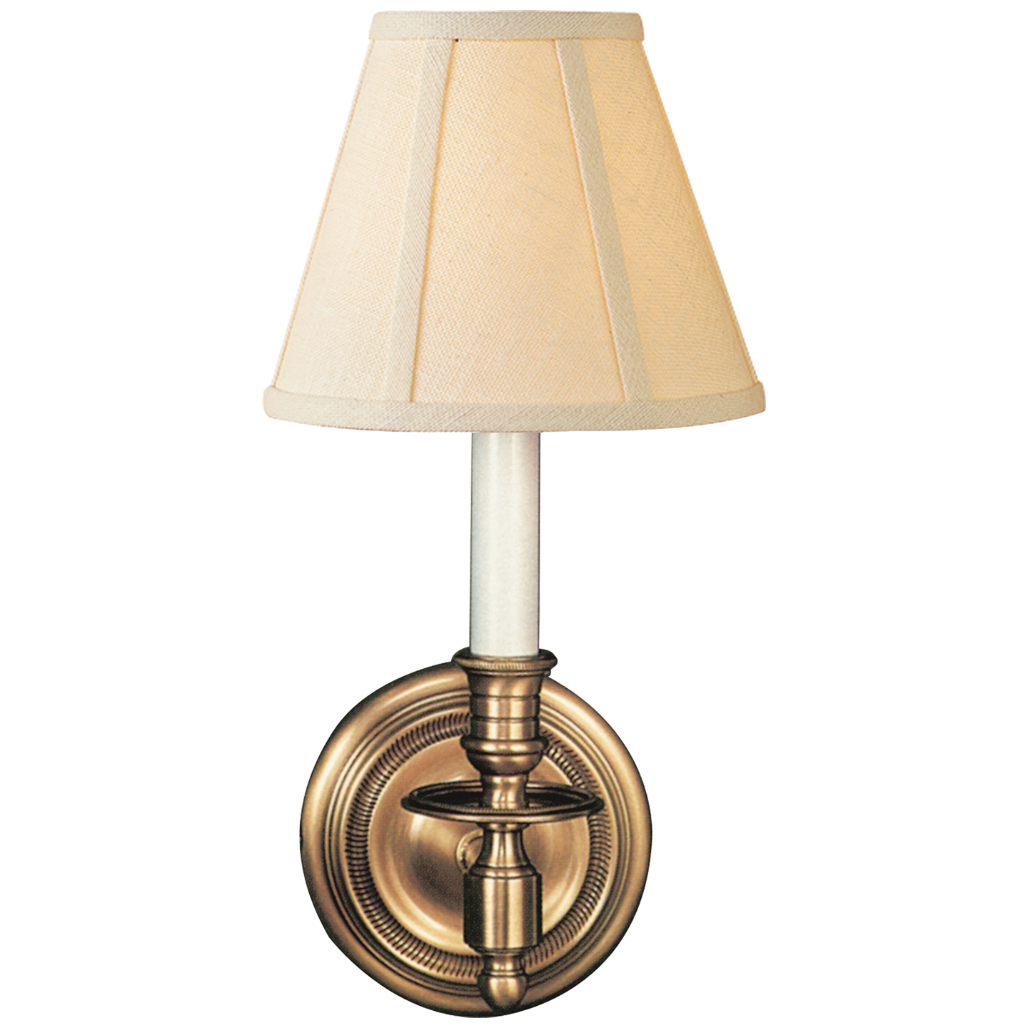 French Single Sconce - Hand-Rubbed Antique Brass Finish with Linen Shade