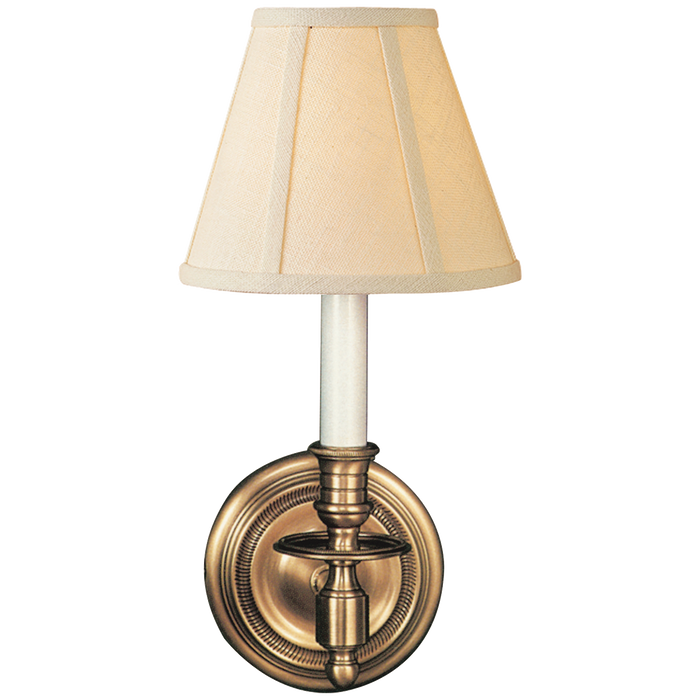French Single Sconce - Hand-Rubbed Antique Brass Finish with Linen Shade