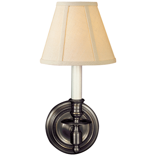 French Single Sconce - Bronze Finish with Linen Shade