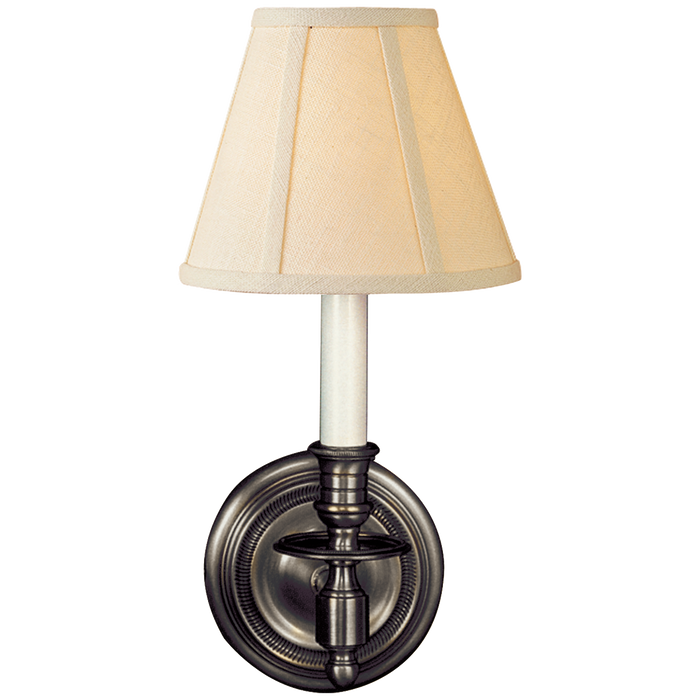French Single Sconce - Bronze Finish with Linen Shade