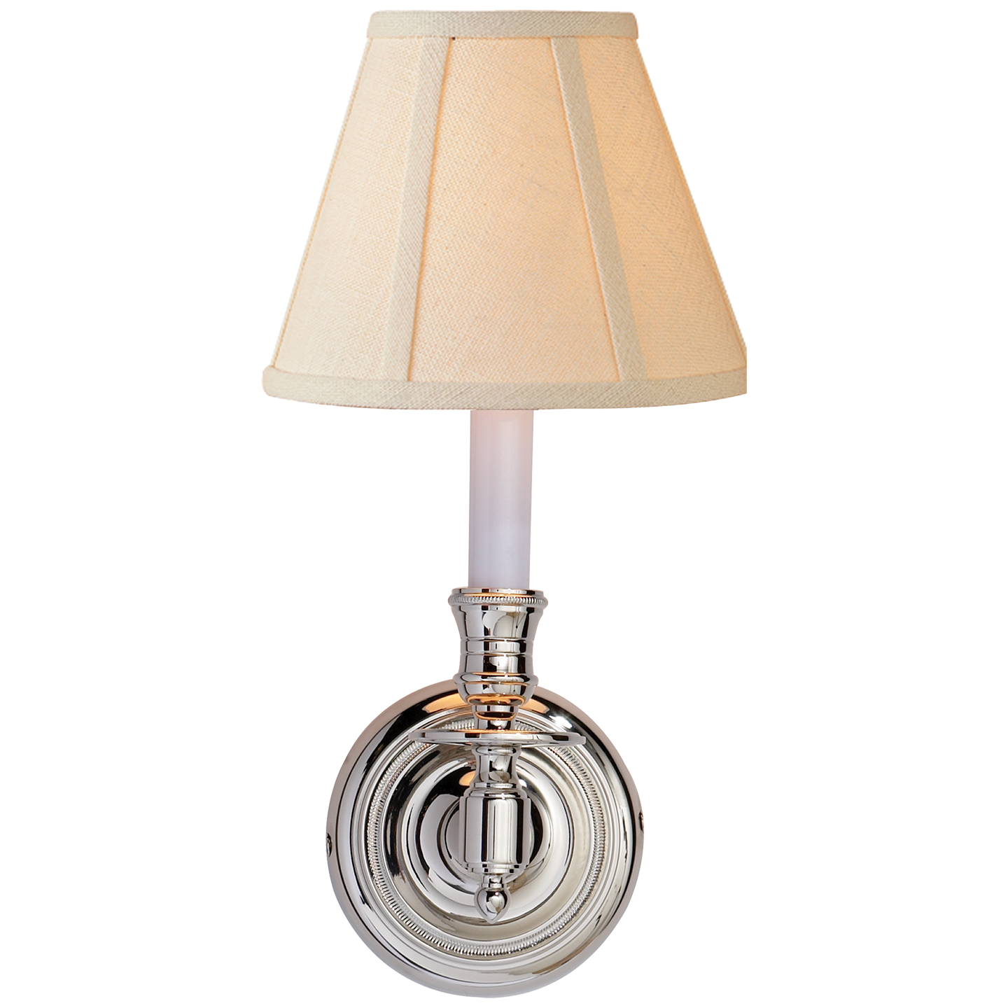 French Single Sconce - Polished Nickel Finish with Linen Shade