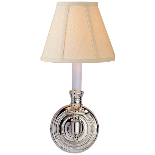 French Single Sconce - Polished Nickel Finish with Linen Shade