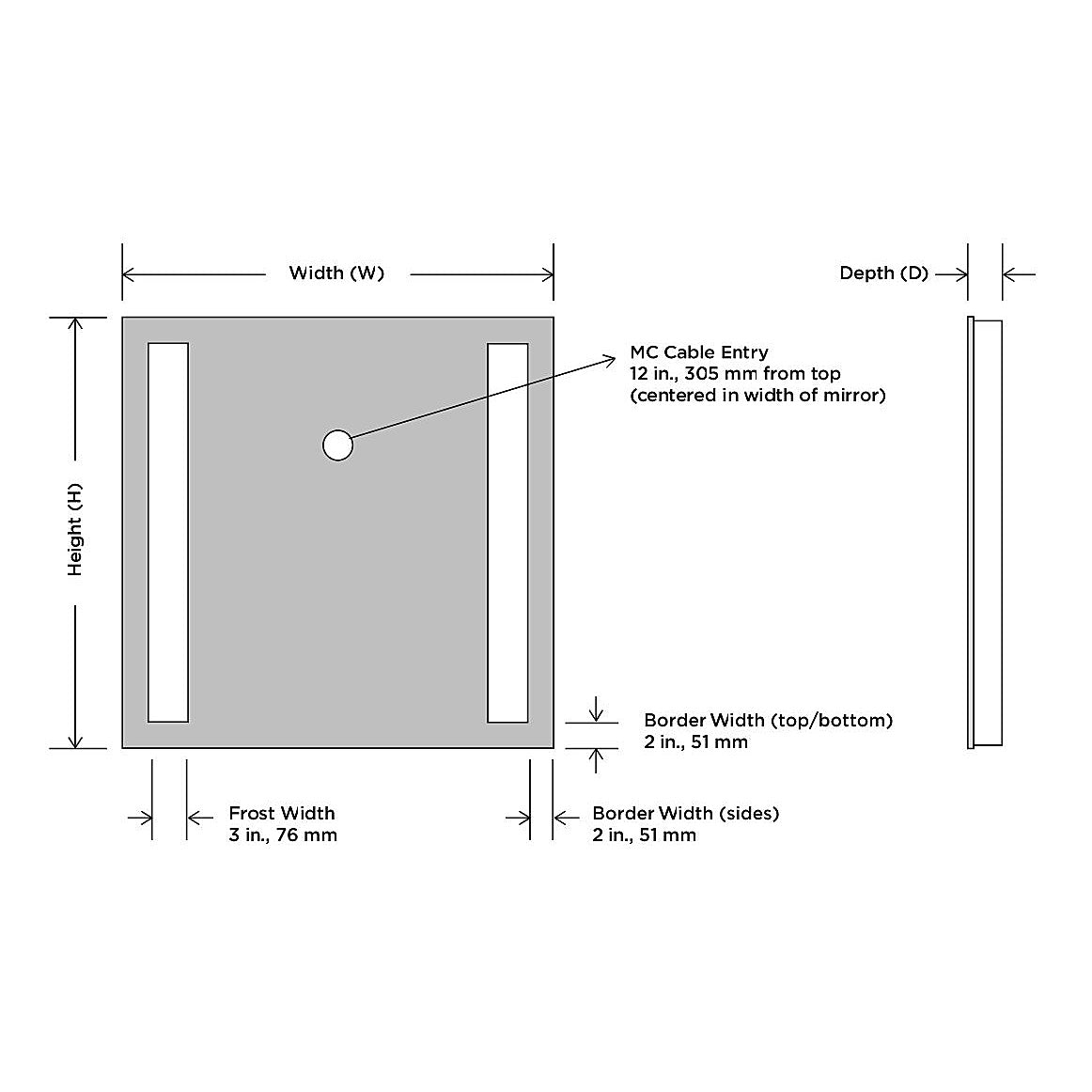 Fusion Square Lighted Mirror Diagram