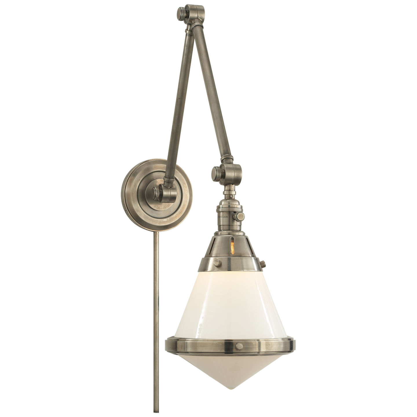 Gale Library Wall Light - White Glass/Antique Nickel Finish