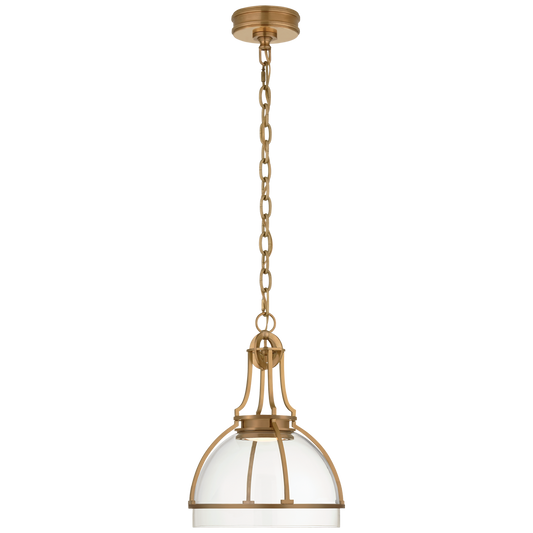 Gracie Medium Dome Pendant - Antique-Burnished Brass Finish with Clear Glass Shade