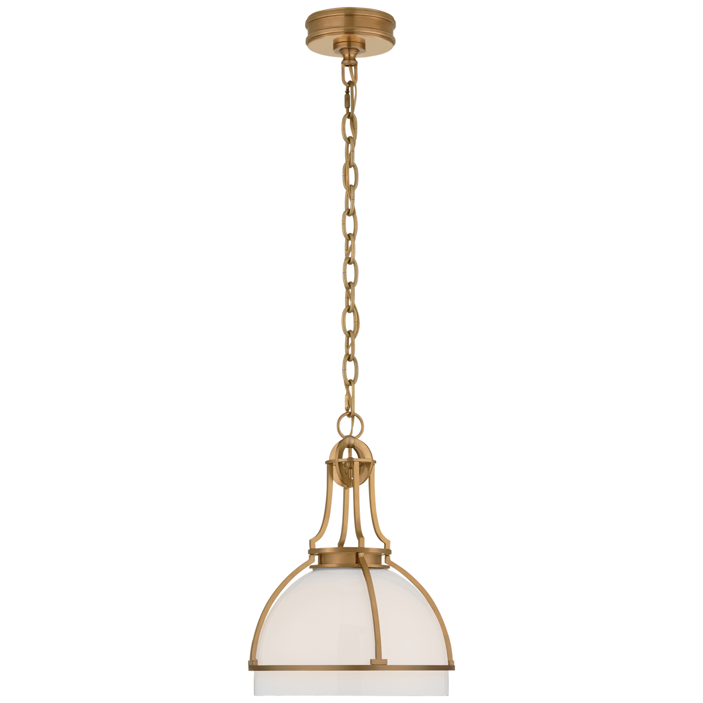 Gracie Medium Dome Pendant - Antique-Burnished Brass Finish with White Glass Shade