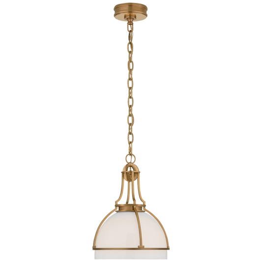 Gracie Medium Dome Pendant - Antique-Burnished Brass Finish with White Glass Shade