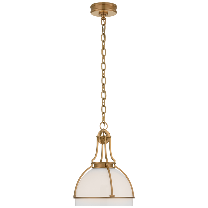 Gracie Medium Dome Pendant - Antique-Burnished Brass Finish with White Glass Shade